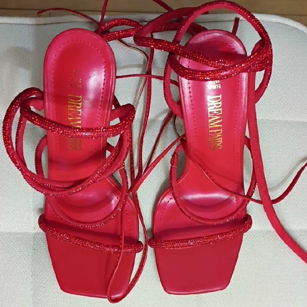 Dream Pairs Vibrant Red Strappy Heels